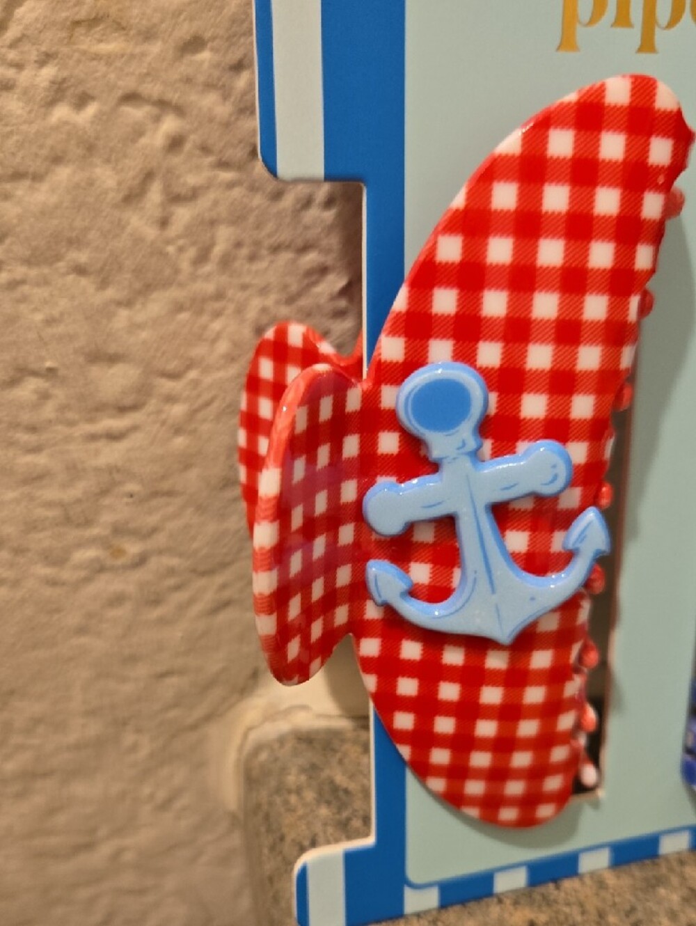 Piper K Gingham Anchor Clips - Red & Blue New - Picture 2 of 4
